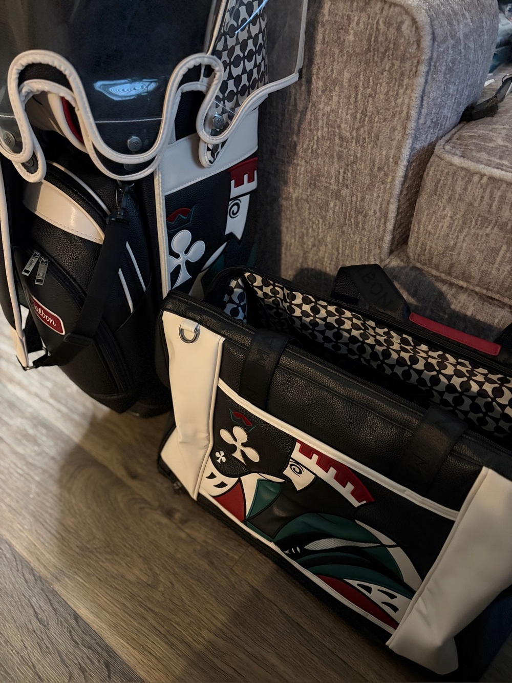 Malbon stand bag & duffel, weekender, travel bag COMBO. “KING OF HEARTS”